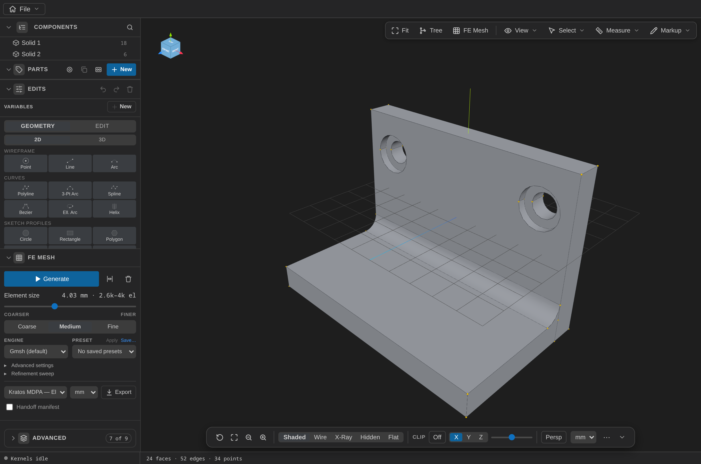 The finished bracket with filleted inside corner and two counterbored holes.