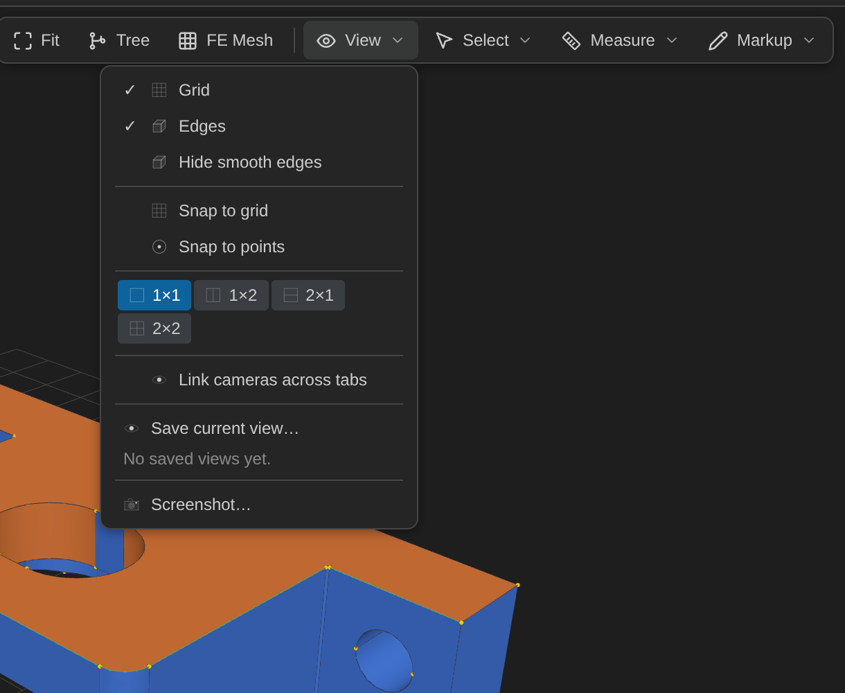 The View menu: Grid, Edges, Screenshot.