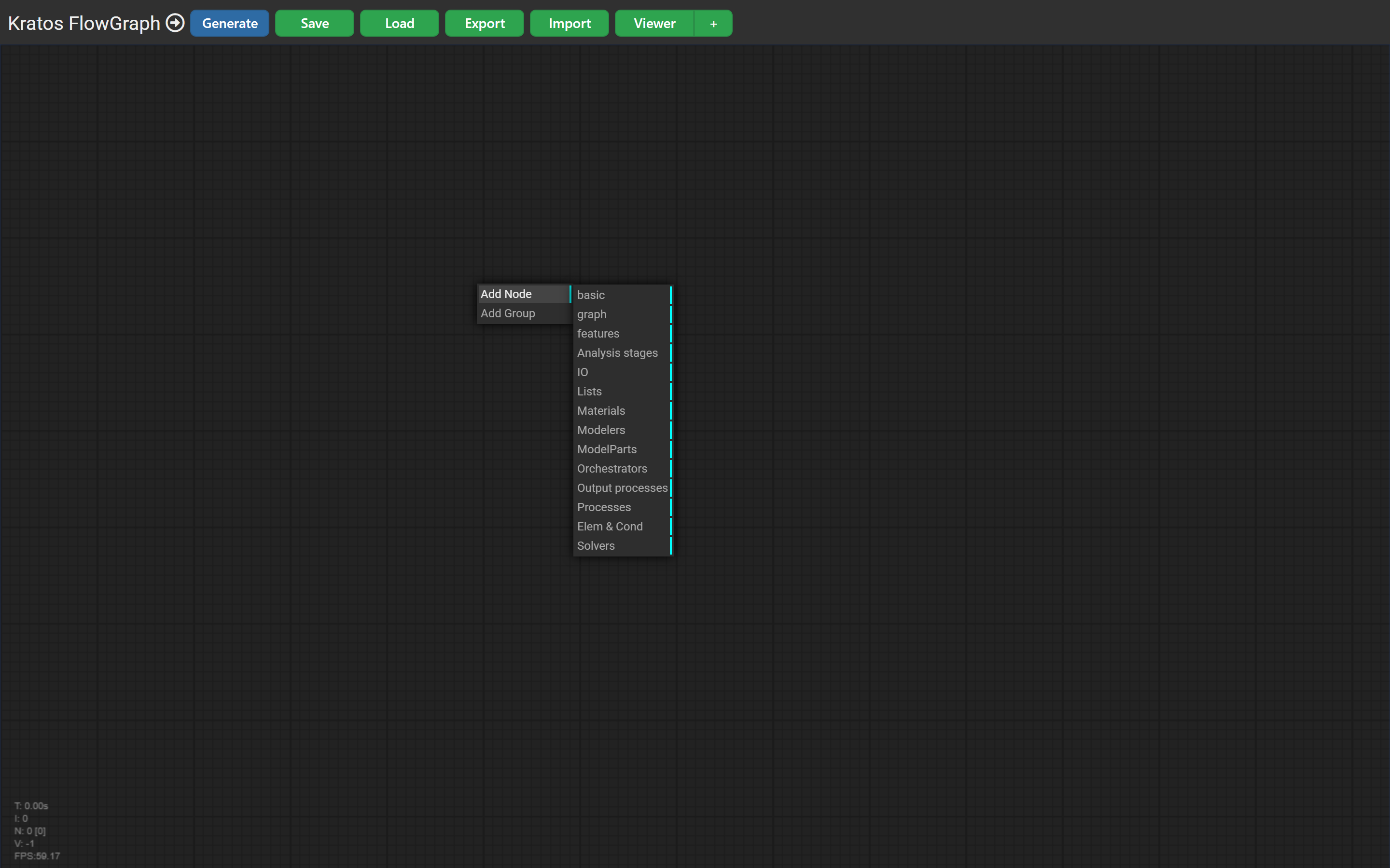 The categorized add-node menu