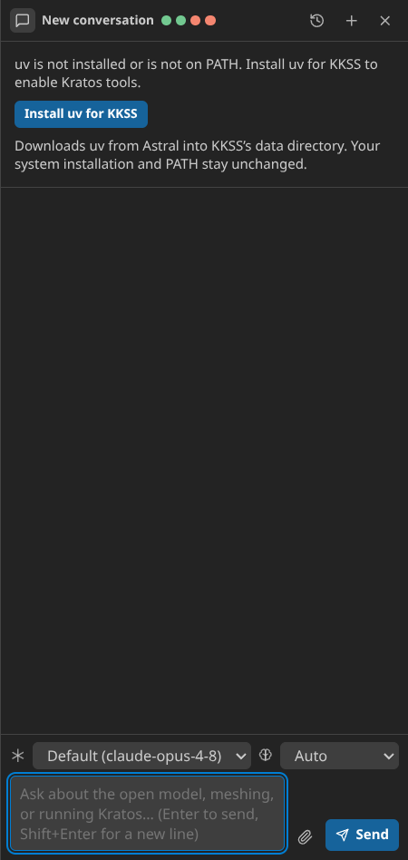 Kratos runtime setup in the chat sidebar