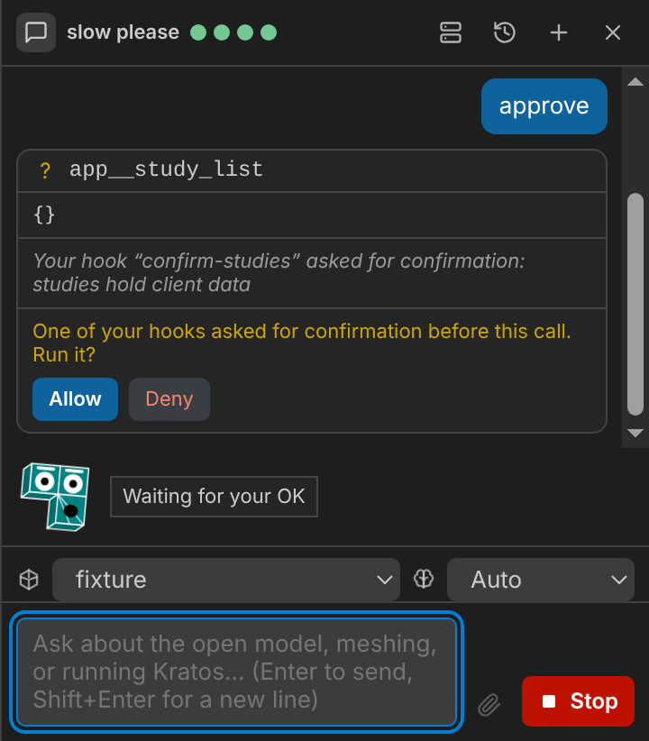 Kraty waiting for approval of a tool call