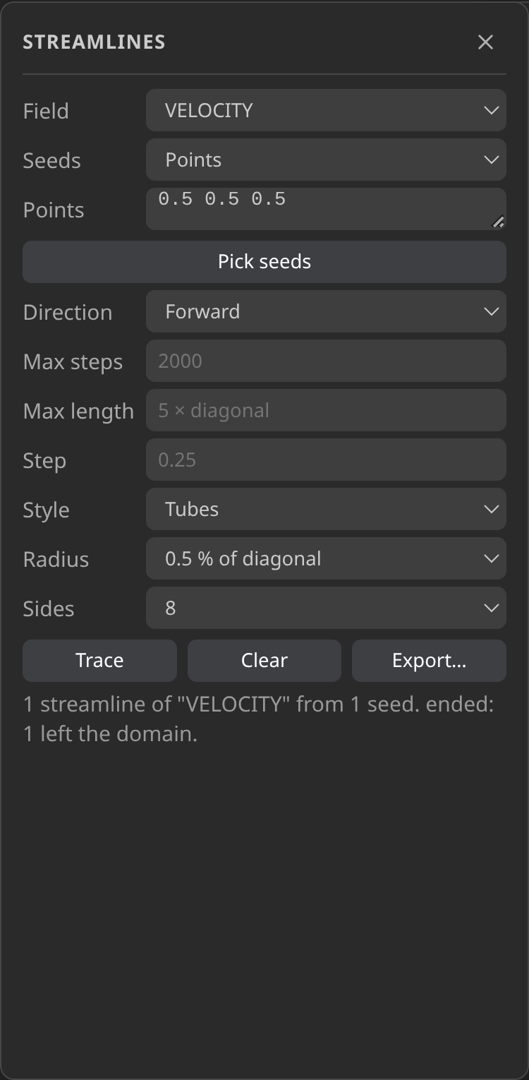 Streamline trace with view-only tube styling