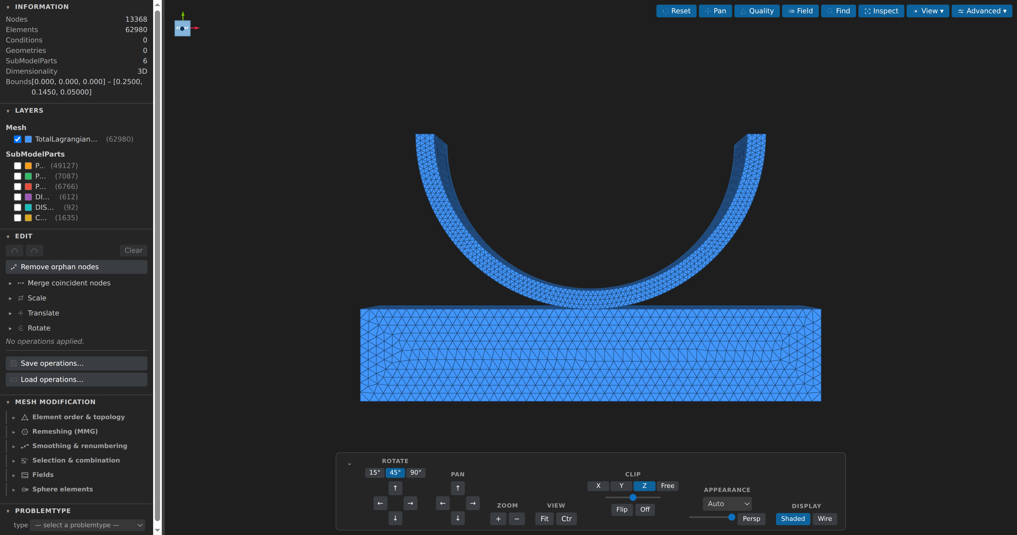 Mesh mode — MDPA model with outline, edit history and mesh modification