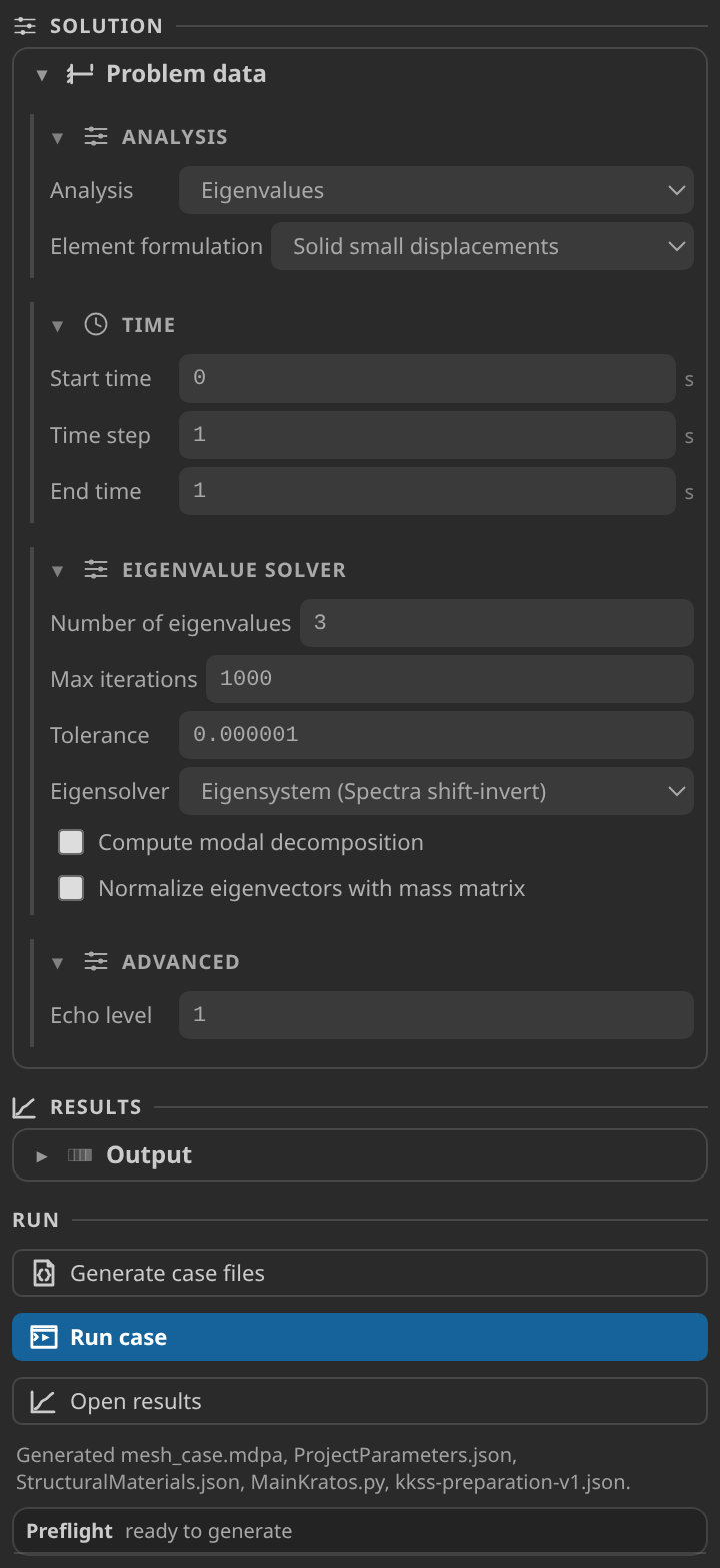The Solution cards for the eigenvalue run