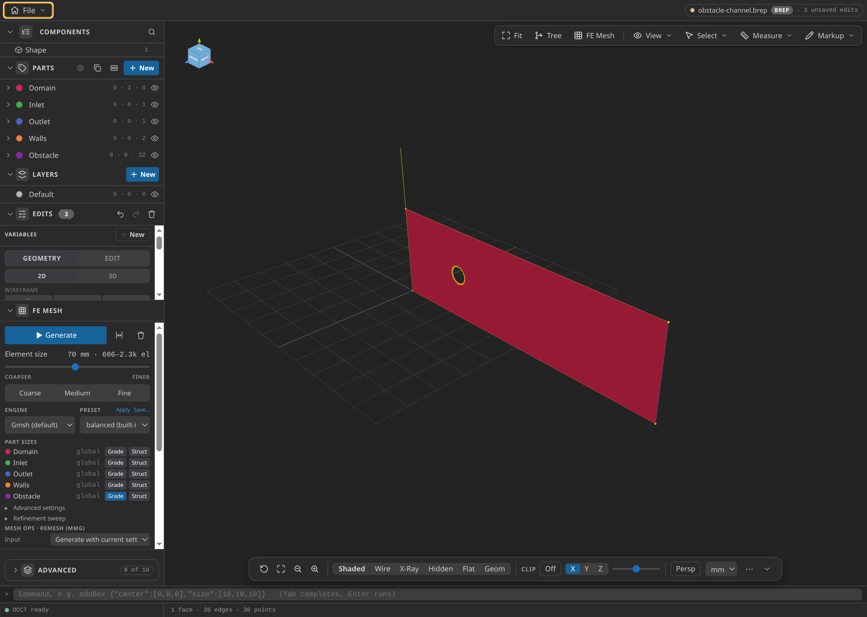 CAD geometry with the named Parts