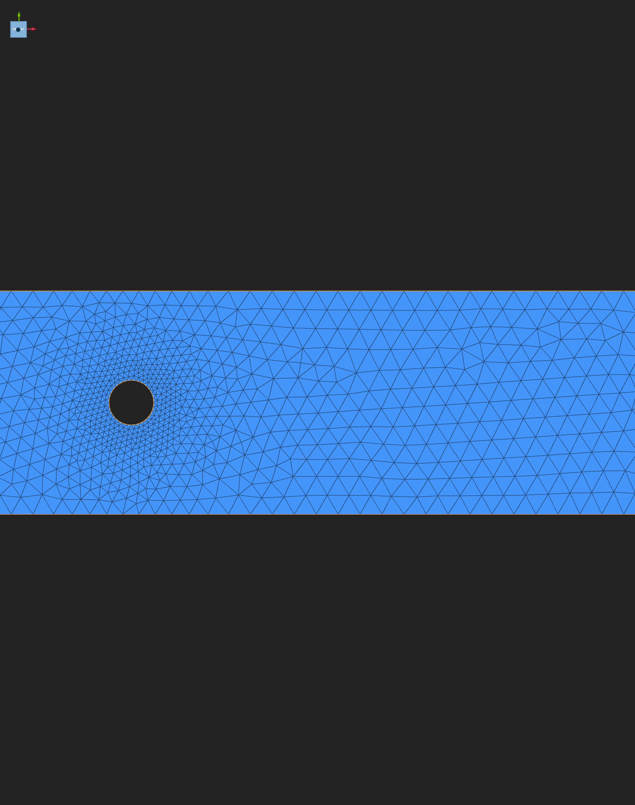The fluid mesh, fine around the obstacle
