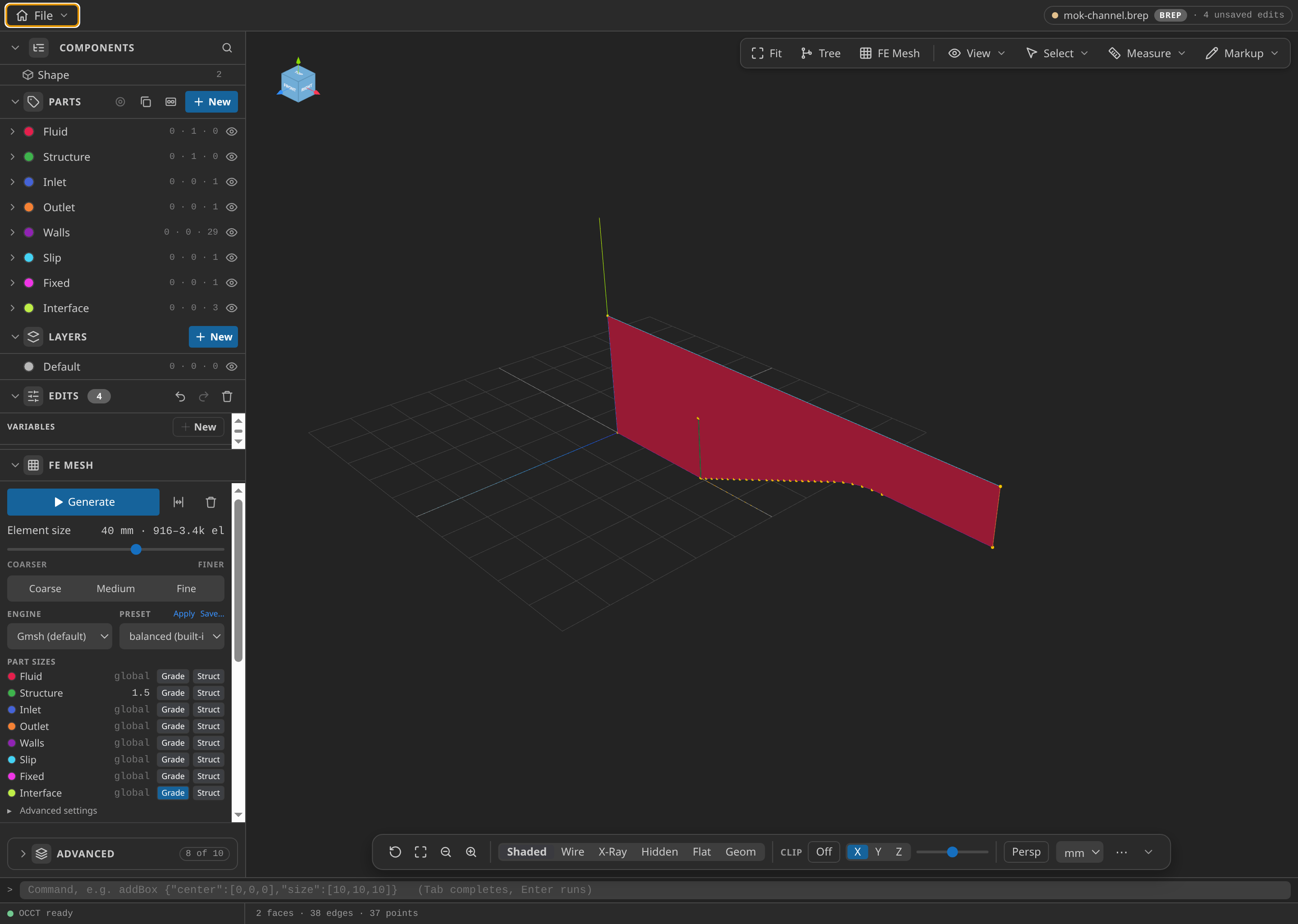The two planar faces in CAD mode