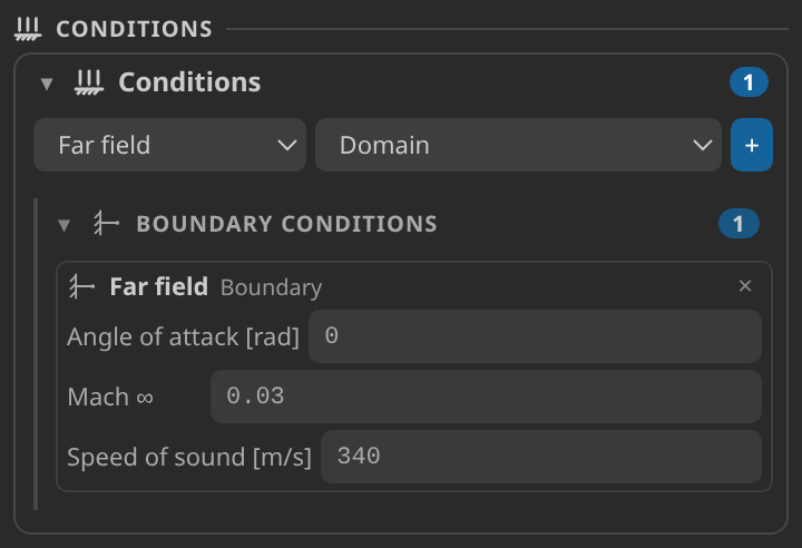 Conditions card with the far-field values
