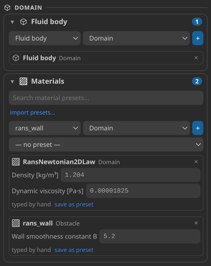 Problemtype setup: Domain and Materials