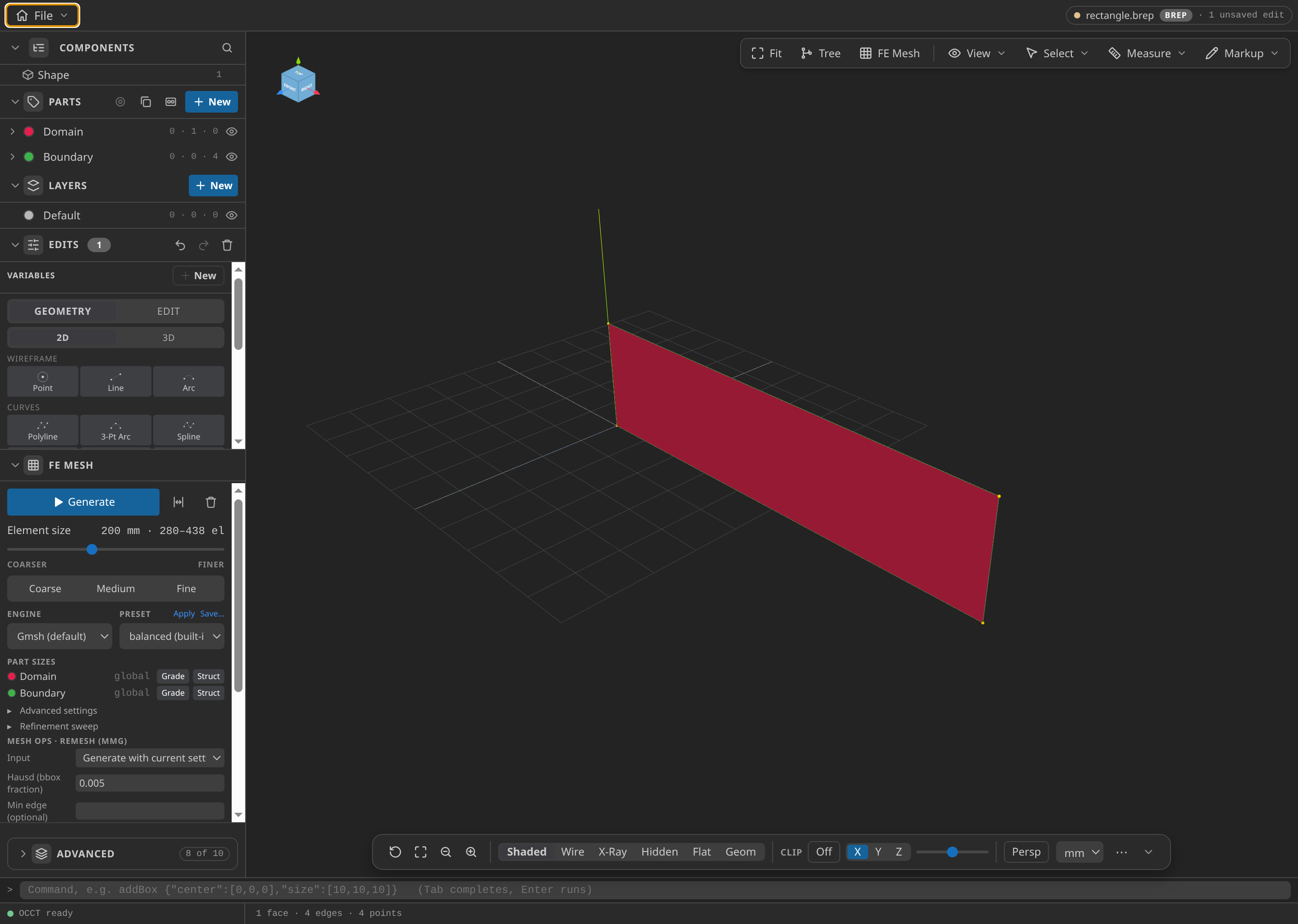 CAD rectangle loaded in Pre-Processing