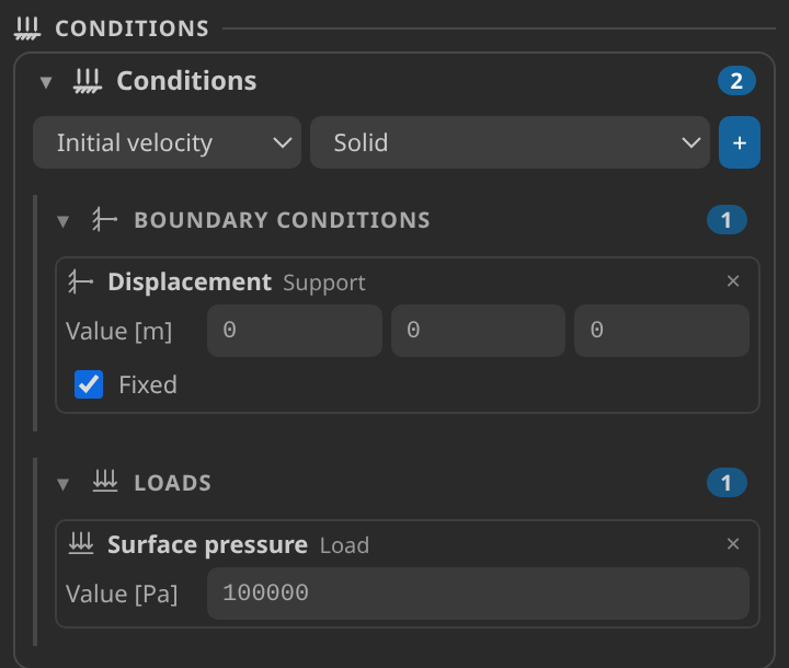 The Conditions card for the structural case