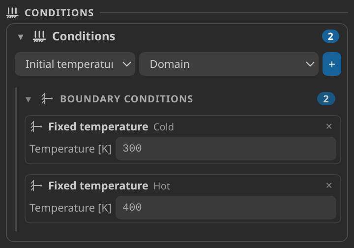 Conditions card with the two fixed temperatures